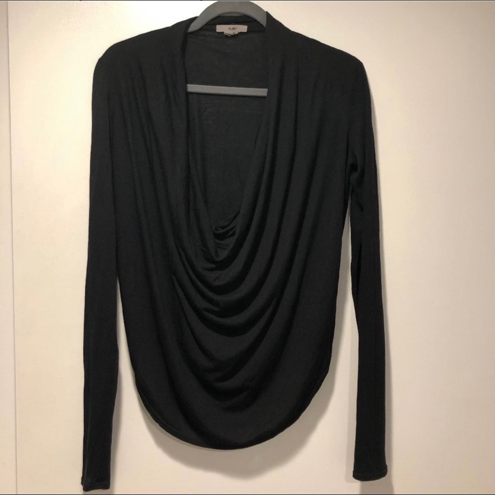 Helmet Lang Black Draped Cowl Neck Long Sleeve Top, size Small